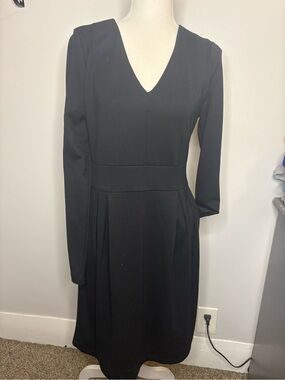 Lands' End Black V-Neck Long Sleeve Dress